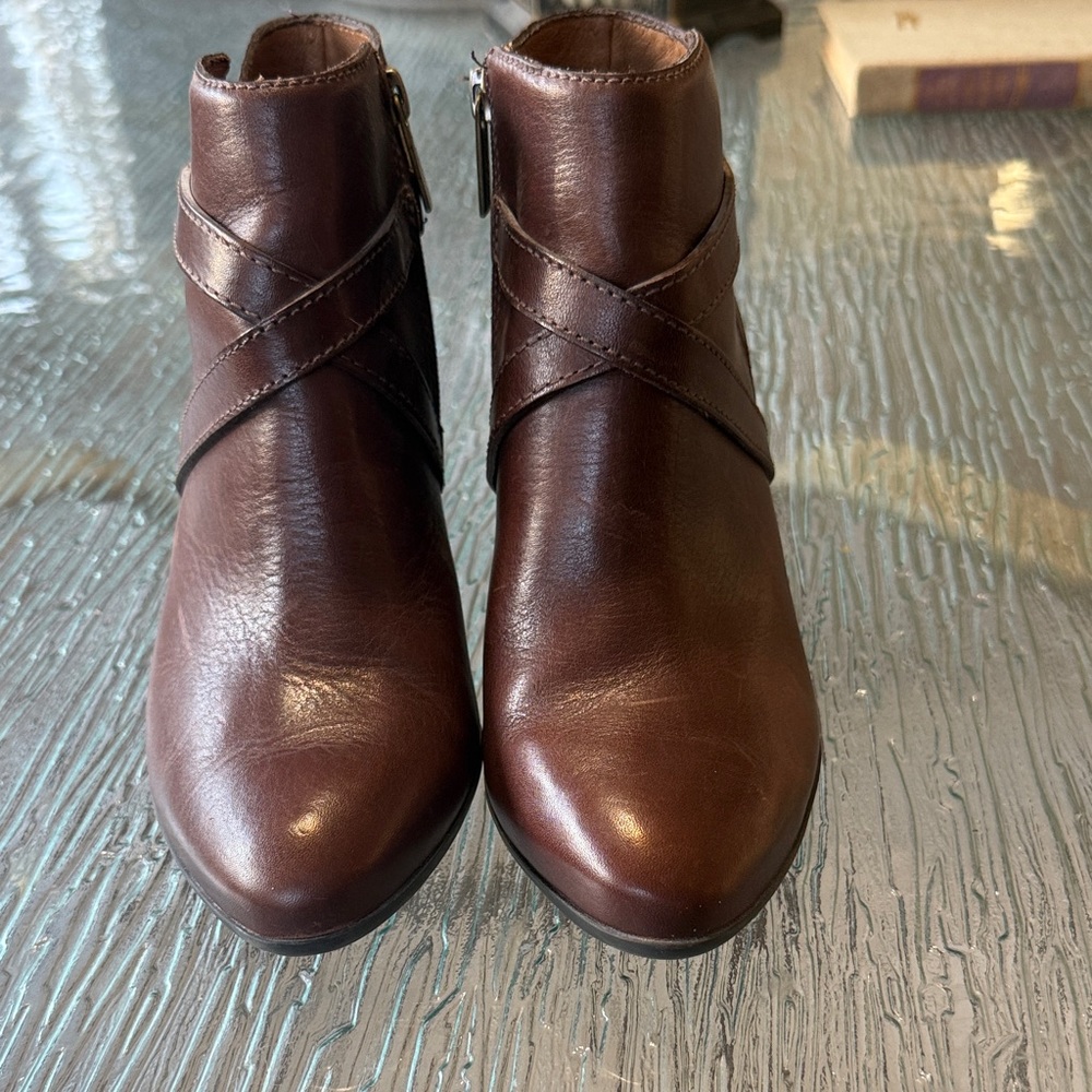 Nurture by Lamaze Dark Brown Leather Ankle Booties with Side Zip & Buckle